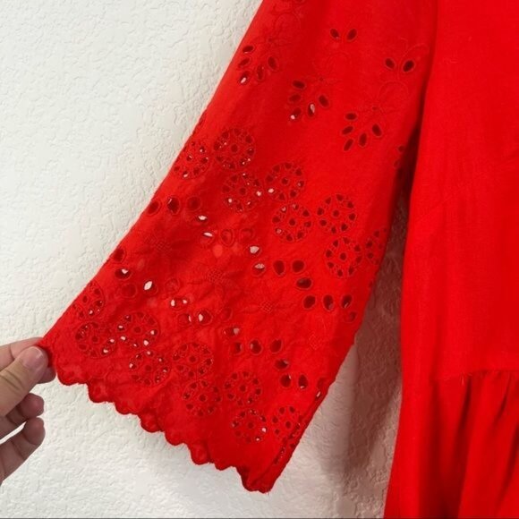 Madewell Eyelet Lattice Dress Peplum Eyelet V Neck Swing - Picture 4 of 10